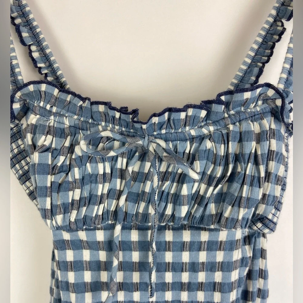 Free People Lucinda Plaid Midi Dress Size XS Square Neck Pleated - Picture 11 of 16